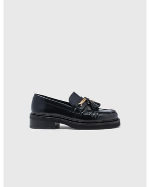 Maje Pleated-Edge Leather Loafers - Black