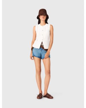 Maje Embroidered Linen-Blend Jacket - Blue