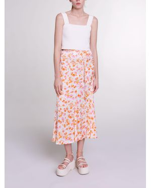 Maje Satin-Effect Floral Skirt - Pink