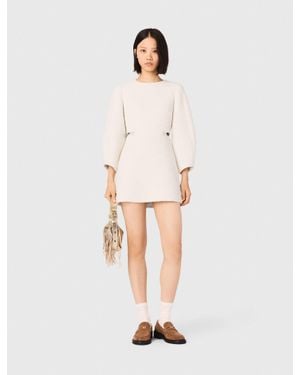 Maje Short Balloon-Sleeve Tweed Dress - White