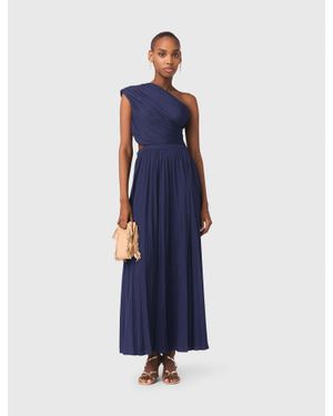 Maje Asymmetrical Pleated Maxi Dress - Blue