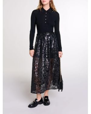 Maje Sequin Maxi Skirt - Blue