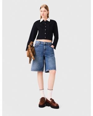 Maje Cropped Poplin Shirt - Blue