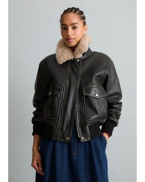 Marc O' Polo Lederjacke Im Aviator-Stil Regular - Grau