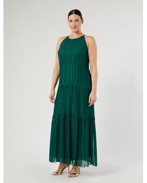 Marina Rinaldi Robe Longue En Georgette Plissée - Vert