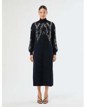 Marina Rinaldi Kleid Aus Wollgemisch Mit Perlen - Blau