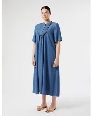 Marina Rinaldi Kleid Aus Twill Mit Stickerei - Blau