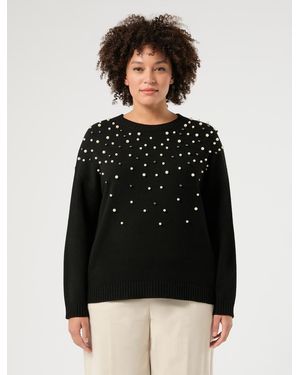 Marina Rinaldi Pull En Mélange De Cachemire Avec Perles - Noir