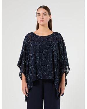 Marina Rinaldi Poncho Aus Chiffon - Blau