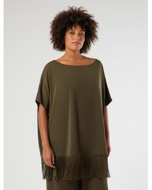 Marina Rinaldi T-Shirt En Jersey Avec Franges - Vert