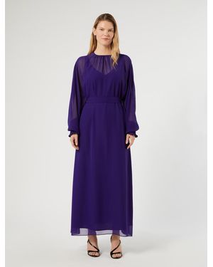 Marina Rinaldi Robe En Georgette Avec Broderie - Violet