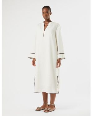 Marina Rinaldi Robe En Toile De Lin Avec Broderie - Blanc