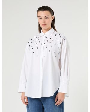 Marina Rinaldi Chemisier En Popeline Avec Broderie - Blanc
