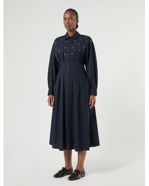 Marina Rinaldi Robe En Popeline Avec Broderie - Bleu