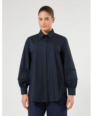 Marina Rinaldi Bluse Aus Popeline-Baumwolle Mit Spitze - Blau