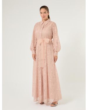 Marina Rinaldi Hemdblusenkleid Aus Besticktem Tüll - Natur