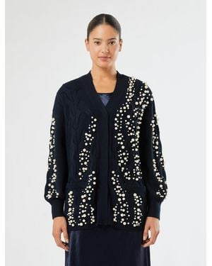 Marina Rinaldi Strickjacke Mit Zopfmuster Und Perlen - Blau