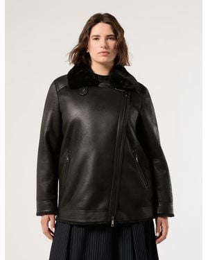 Marina Rinaldi Schwere Jacke Mit Flauschiger Struktur - Schwarz