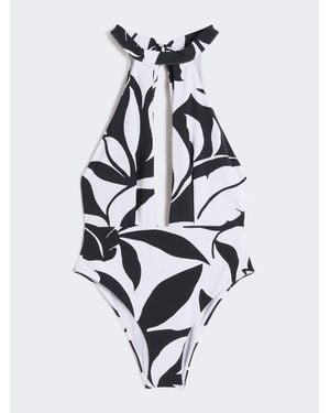 Max Mara Badeanzug Aus Bedrucktem Nylon - Weiß