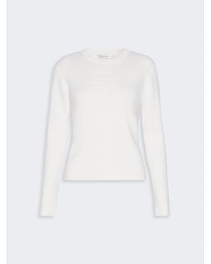 Max Mara Wool Yarn Sweater With Embossed Logo Detail - Weiß