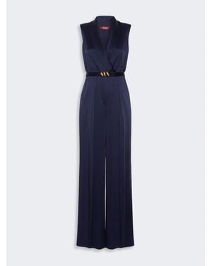 Max Mara Smoking-Jumpsuit Aus Envers-Satin - Blau