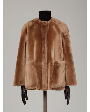 Max Mara Chaquetón Reversible De Borreguillo - Marrón