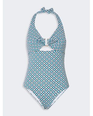 Max Mara Badeanzug Aus Bedrucktem Jersey Mit C-Cup - Blau