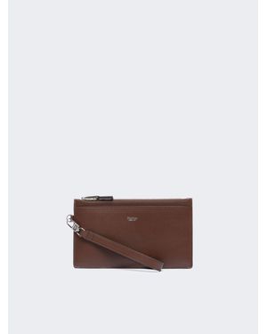 Max Mara Reißverschlusstasche Aus Leder Mit Handschlaufe - Braun