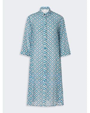 Max Mara Robe-Chemise En Soie Et Coton Imprimé - Bleu