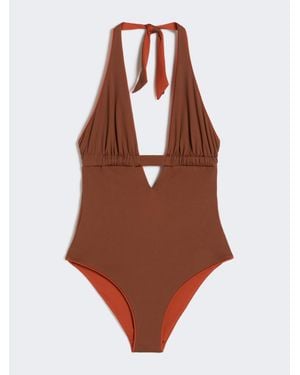 Max Mara Costume Intero Reversibile A V - Marrone