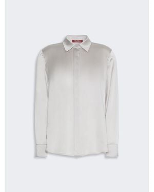 Max Mara Maskulin Anmutende Hemdbluse Aus Seidensatin - Weiß