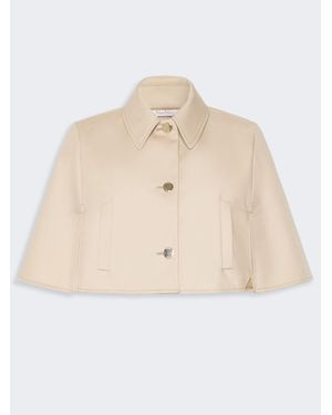 Max Mara Kurzes Cape Aus Wasserabweisender Gabardine - Natur