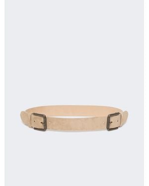 Max Mara Ledergürtel Mit Nieten - Natur