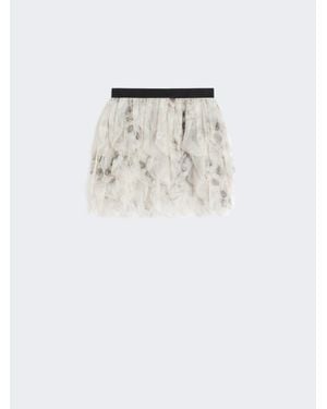 Max Mara Kurzer Rock Mit Blütenblättern Aus Bedrucktem Organza - Weiß