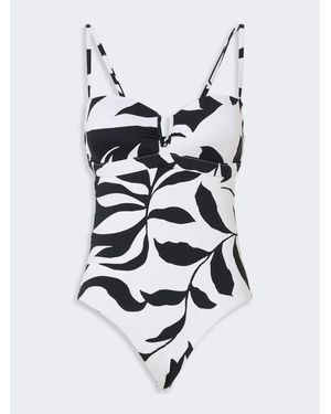 Max Mara Bandeau-Badeanzug Aus Bedrucktem Nylon - Weiß