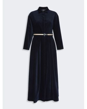 Max Mara Vestido Camisero De Terciopelo De Canalé - Azul