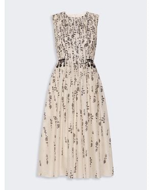 Max Mara Kleid Aus Bedrucktem Baumwollvoile - Natur