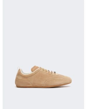 Max Mara Flache Sneaker Aus Spaltleder - Weiß