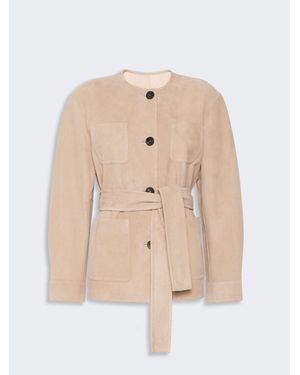 Max Mara Veste En Cuir Suédé Avec Ceinture - Neutre