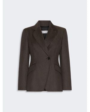 Max Mara Denim-Look Wool Fitted-Waist Blazer - Noir