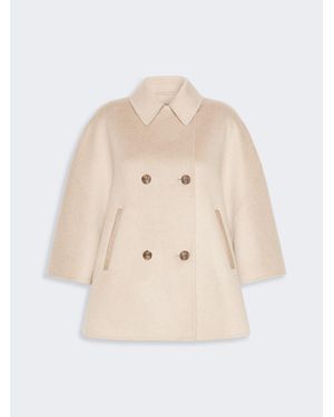 Max Mara Doppelreihiges Cape Aus Flauschigem Kaschmir - Natur