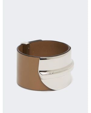 Max Mara Breites Armband Aus Leder Und Metall - Weiß