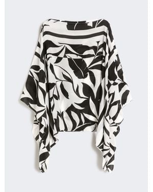 Max Mara Poncho De Seda Estampada - Blanco