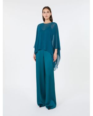Max Mara Capa Cropped De Georgette De Seda - Azul