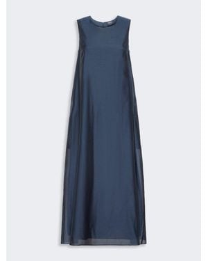 Max Mara Ausgestelltes Kleid Aus Baumwollvoile Und Seide - Blau