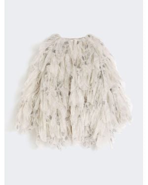 Max Mara Kurzer Mantel Mit Blütenblättern Aus Bedrucktem Organza - Weiß