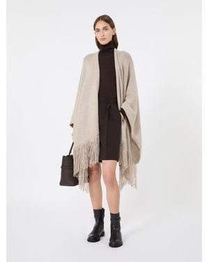 Max Mara Cape Aus Wolle Und Kaschmir Mit Fransen - Weiß