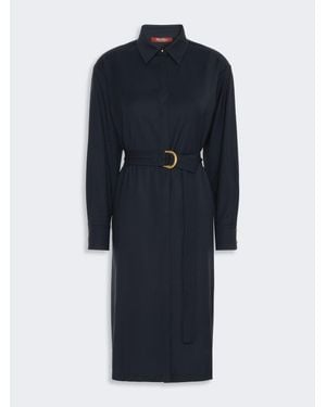 Max Mara Hemdblusenkleid Aus Wollcanvas - Blau