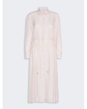 Max Mara Langes Hemdblusenkleid Aus Bedruckter Seide - Weiß