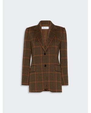 Max Mara Single-Breasted Glen Plaid Jersey Blazer - Marron